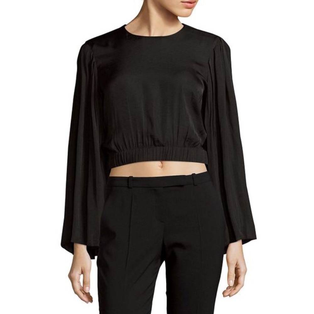 Elizabeth and James Black Pleated Bell Sleeve Top